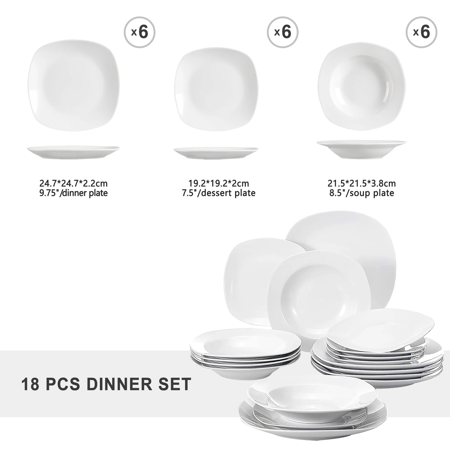 18 Piece Ceramic Porcelain Dinnerware Set