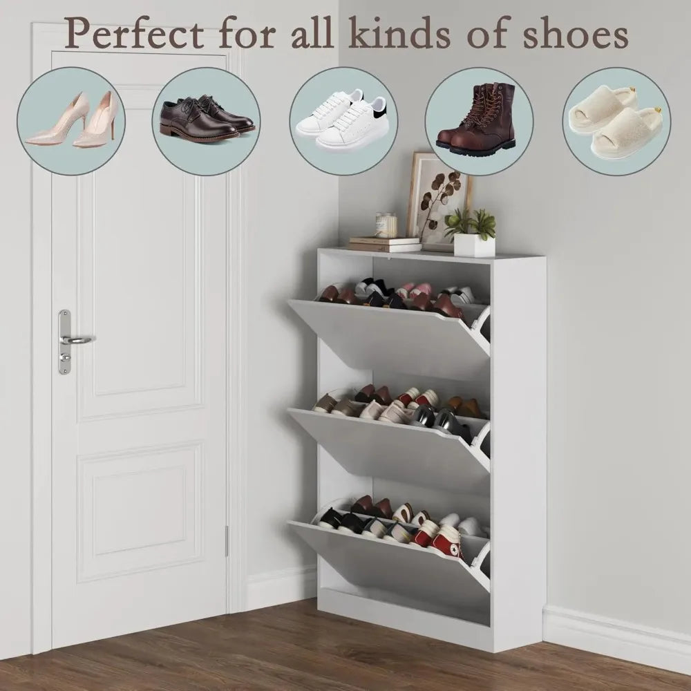 White Shoe Cabinet with Flip Drawers