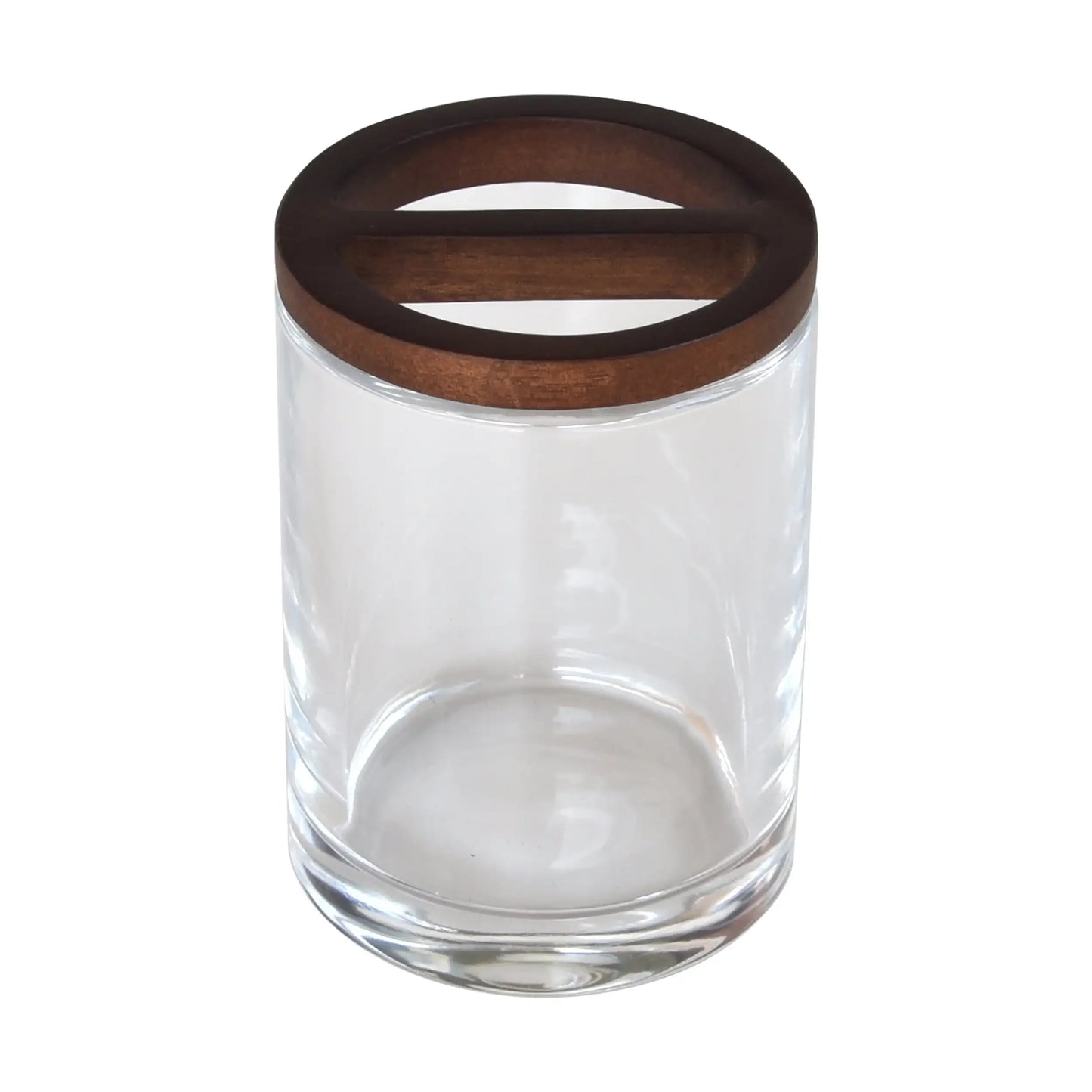 Acacia Wood Accented Glass Toothbrush Holder