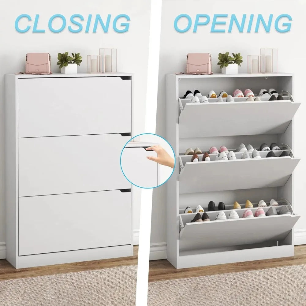 White Shoe Cabinet with Flip Drawers