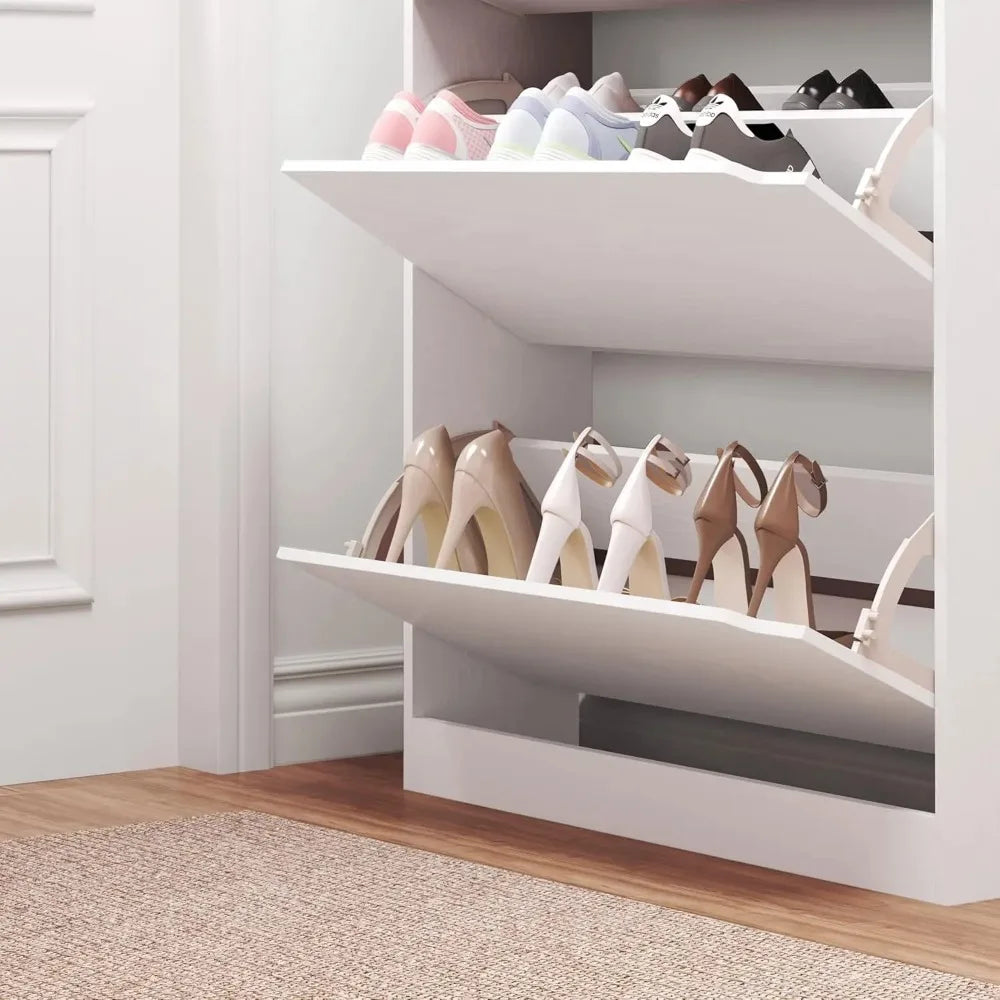 White Shoe Cabinet with Flip Drawers