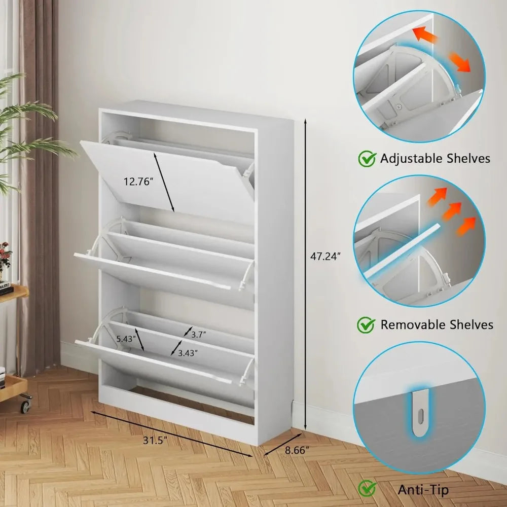 White Shoe Cabinet with Flip Drawers