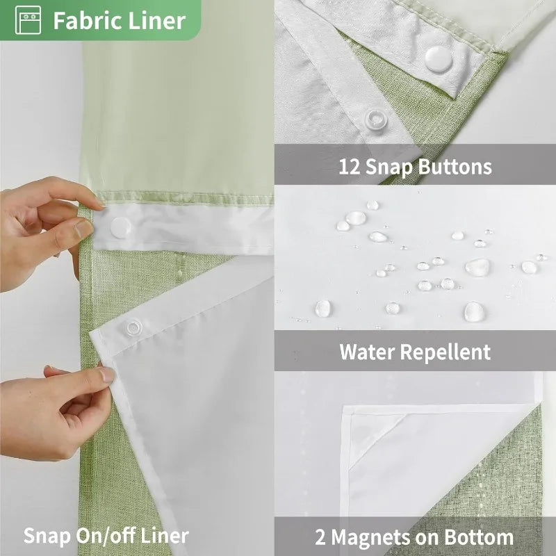 No Hook Shower Curtain with Snap-in Liner