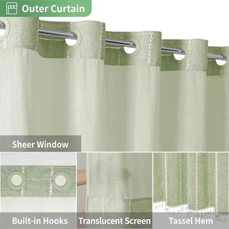 No Hook Shower Curtain with Snap-in Liner
