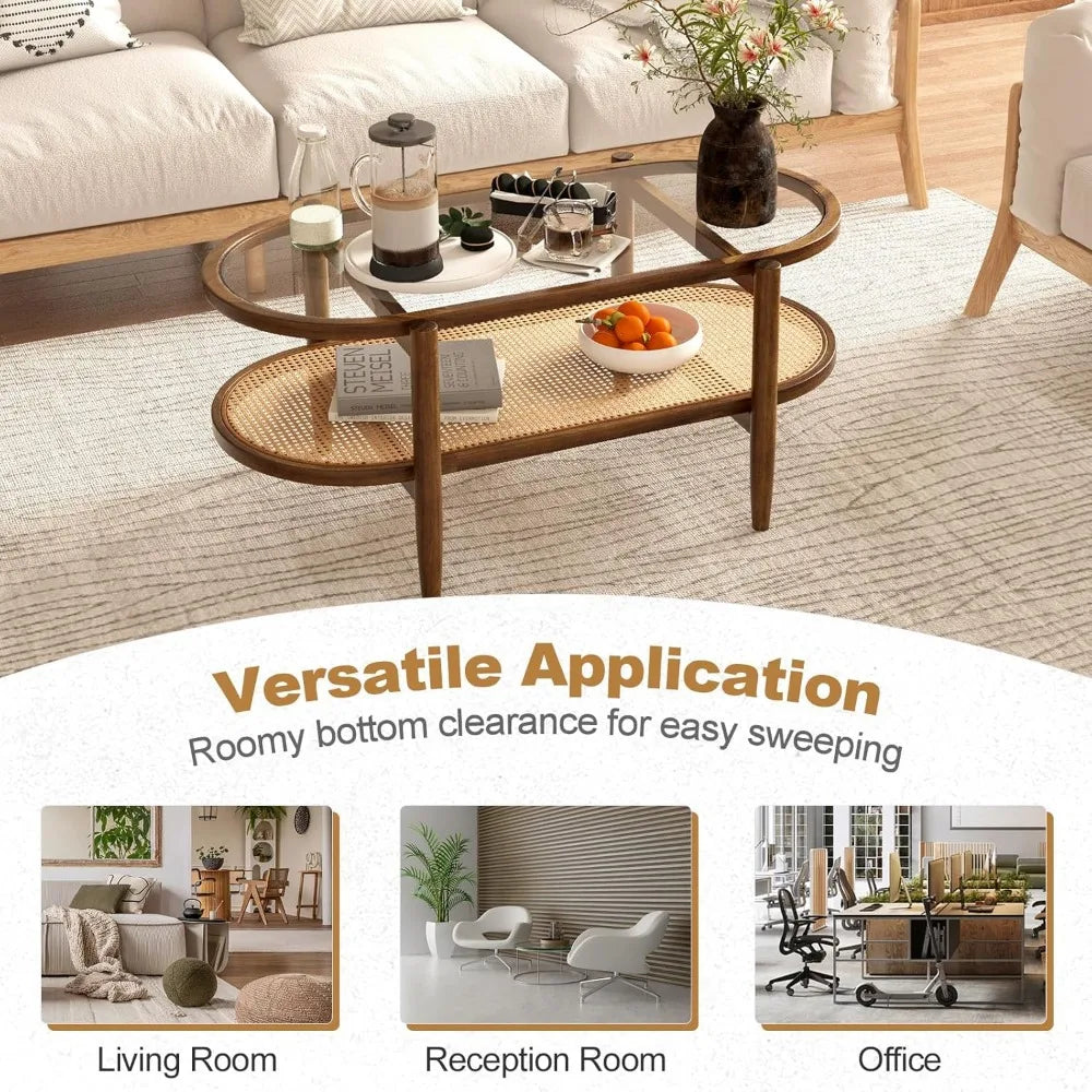 2 Tier Oval Acacia Wood Coffee Table