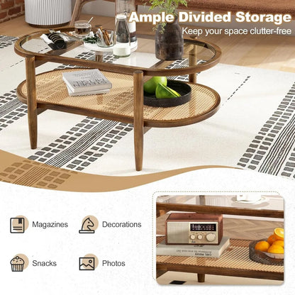 2 Tier Oval Acacia Wood Coffee Table