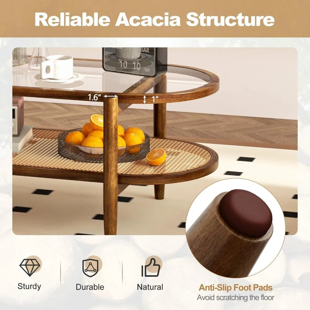 2 Tier Oval Acacia Wood Coffee Table