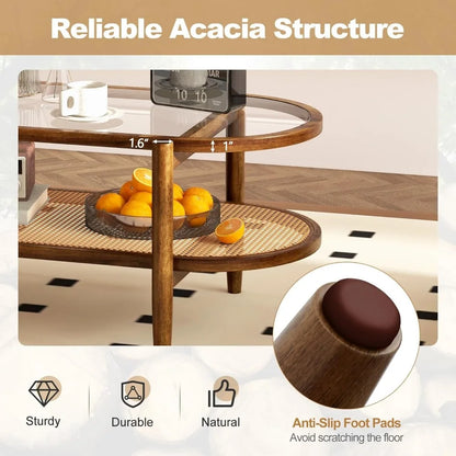2 Tier Oval Acacia Wood Coffee Table