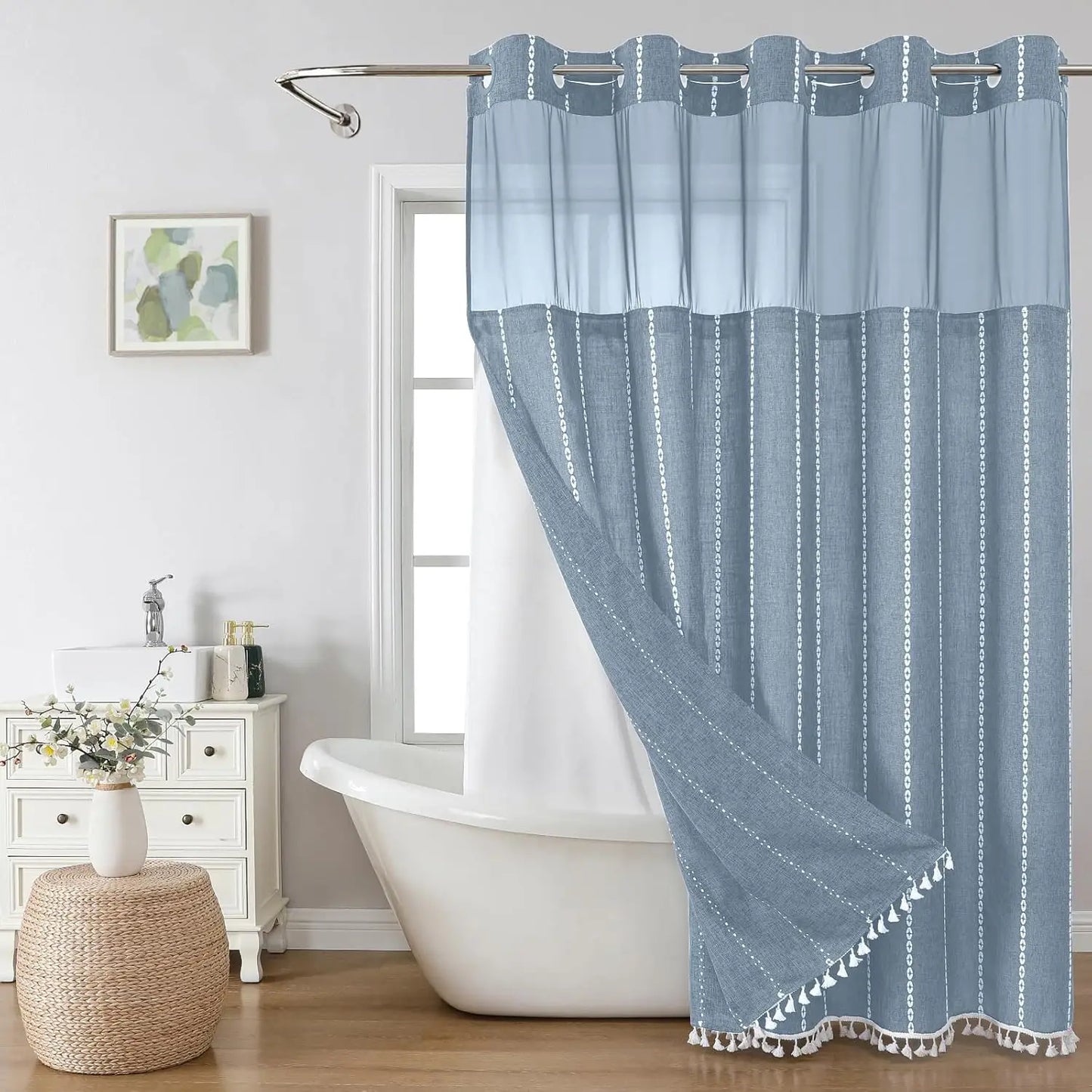 No Hook Shower Curtain with Snap-in Liner