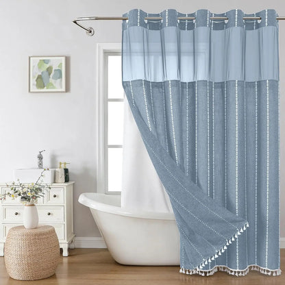No Hook Shower Curtain with Snap-in Liner