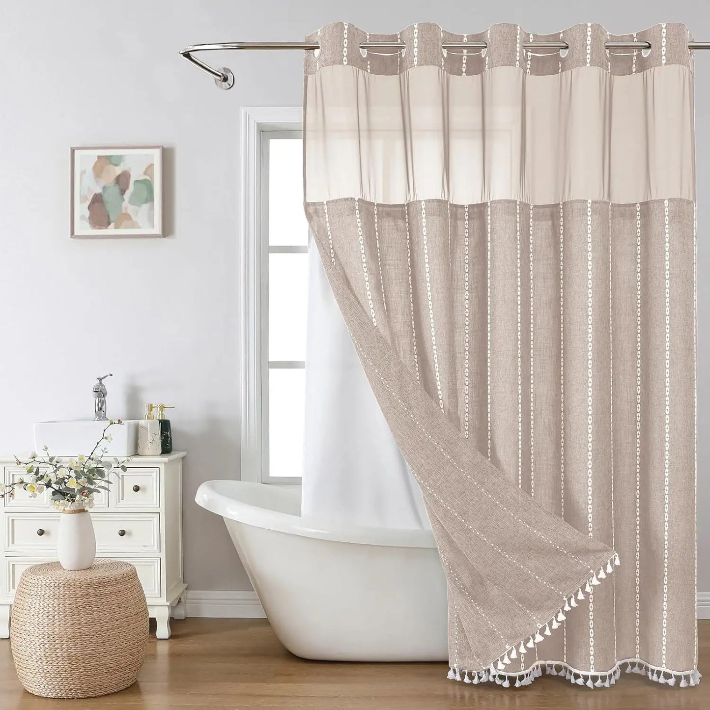 No Hook Shower Curtain with Snap-in Liner