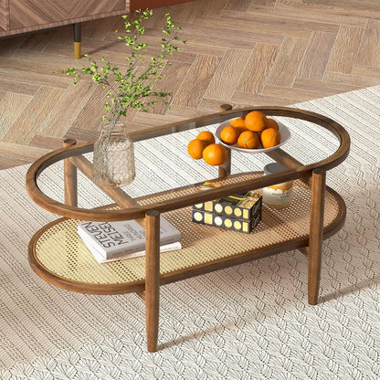 2 Tier Oval Acacia Wood Coffee Table