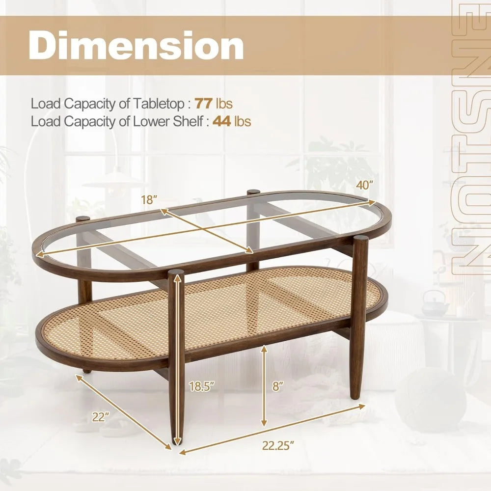 2 Tier Oval Acacia Wood Coffee Table