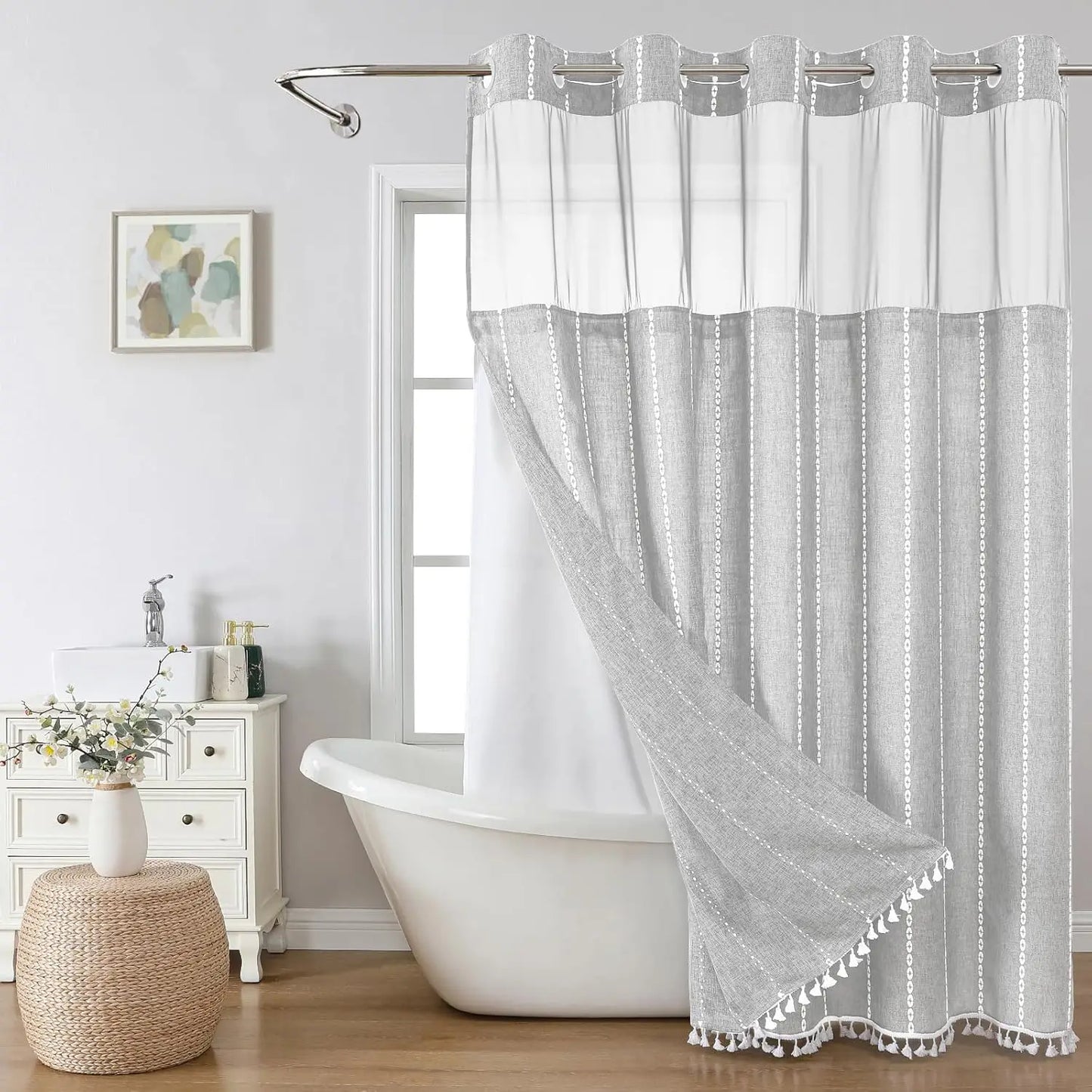 No Hook Shower Curtain with Snap-in Liner