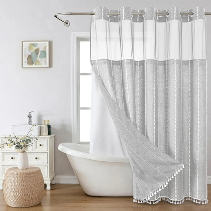 No Hook Shower Curtain with Snap-in Liner
