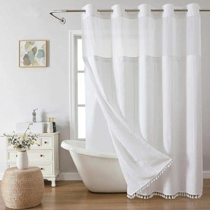 No Hook Shower Curtain with Snap-in Liner