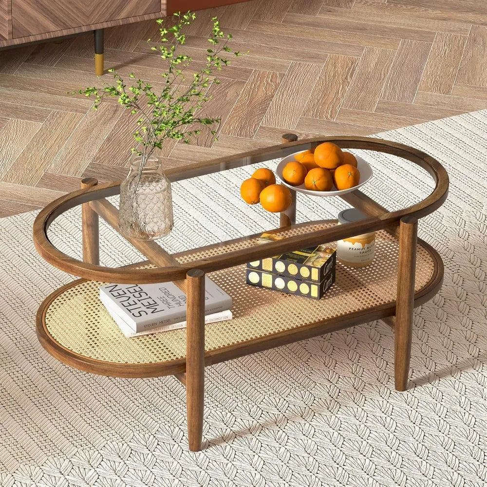2 Tier Oval Acacia Wood Coffee Table
