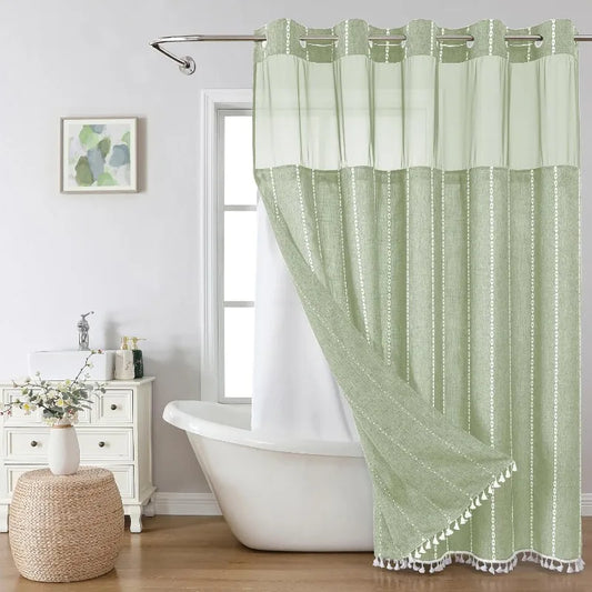 No Hook Shower Curtain with Snap-in Liner