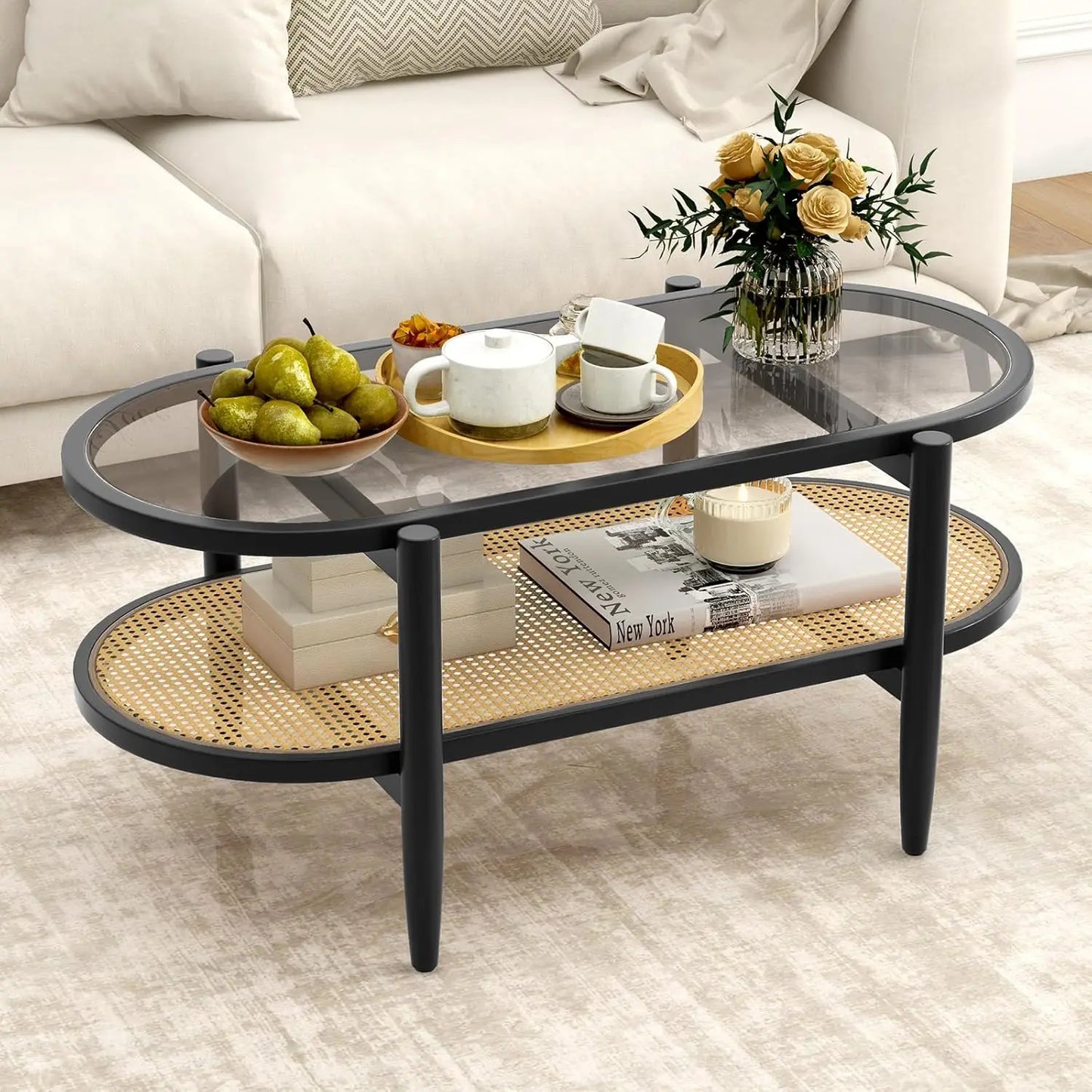 2 Tier Oval Acacia Wood Coffee Table