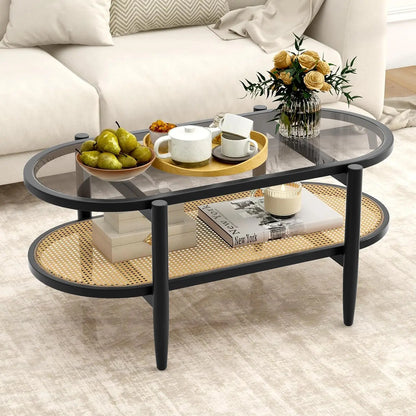 2 Tier Oval Acacia Wood Coffee Table